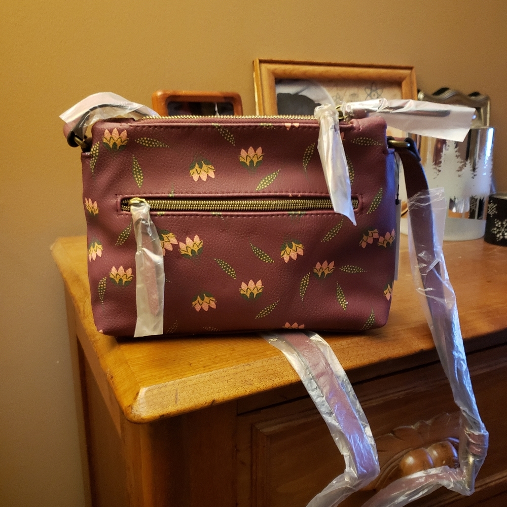 NWT Sonoma Burgundy Flowered Crossbody